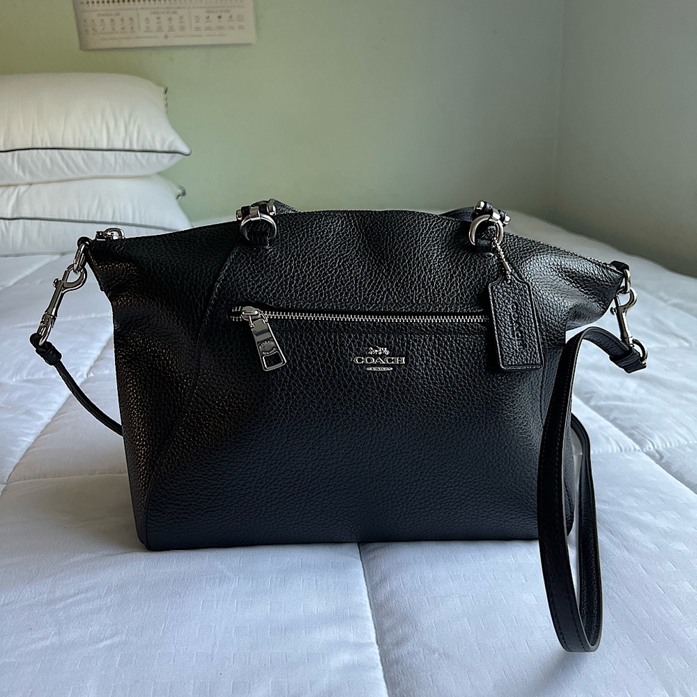 Coach Outlet Black Pebble Leather Satchel Crossbody Purse NWT